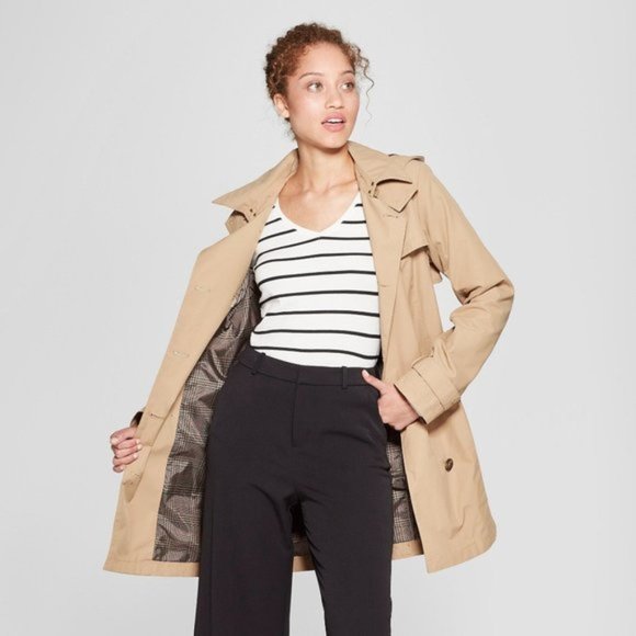 a new day Jackets & Blazers - A New Day Khaki Double Breasted Trench Coat Hooded